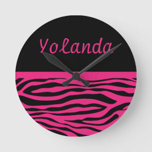 Personalised Hot Pink Zebra Stripes Wall Clock