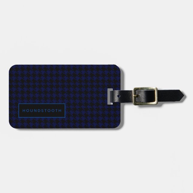 Personalised Houndstooth Blue Black Him Luggage Tag (Front Horizontal)