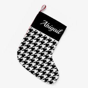 Personalised Houndstooth Pattern Black White Small Christmas Stocking