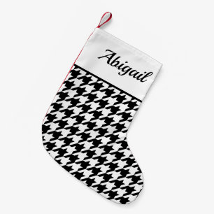 Personalised Houndstooth Pattern White Black Small Christmas Stocking