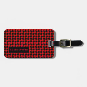 Personalised Houndstooth Red Black Him Luggage Tag