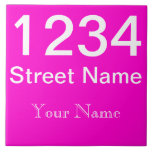 Personalised House Number Pink Tile<br><div class="desc">Make your own house number.  Add your street,  and name or business name. Pink Background.</div>