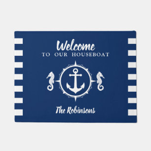 Personalised Houseboat With Seahorse Anchor Doormat