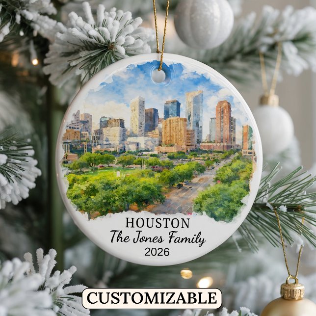 Personalised Houston Ornament, Custom Texas Ceramic Tree Decoration (Creator Uploaded)