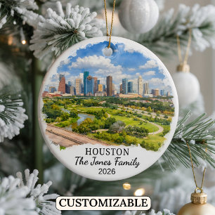 Personalised Houston Ornament, Custom Texas Ceramic Tree Decoration