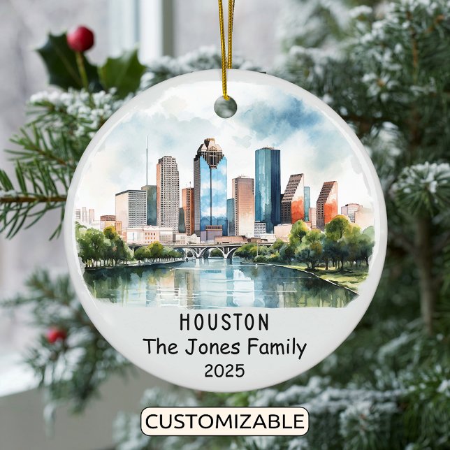 Personalised Houston Ornament, Texas Ceramic Tree Decoration (Creator Uploaded)