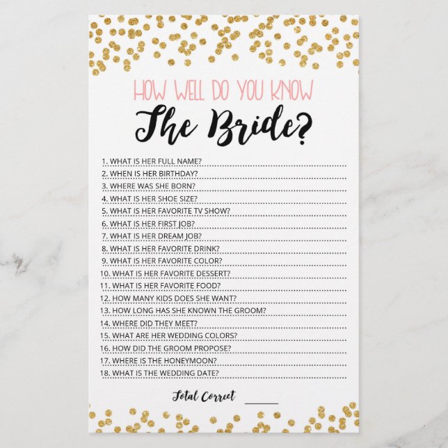 Personalised How well do you know the Bride game (Front)