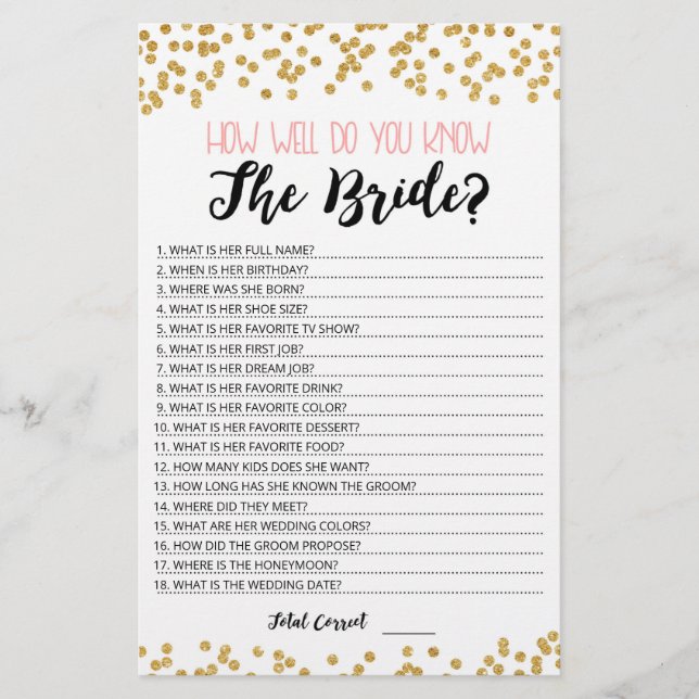 Personalised How well do you know the Bride game (Front)
