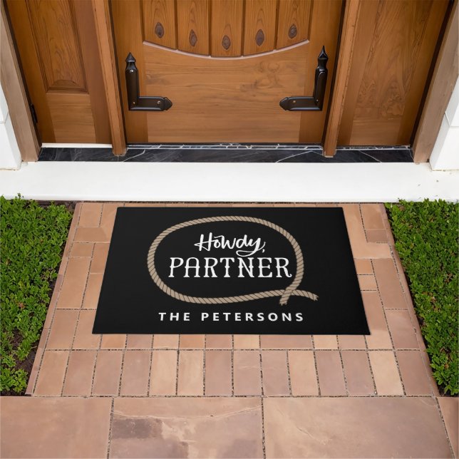 Personalised Howdy Partner Rope Cowboy Doormat (Outdoor)
