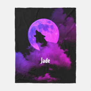 Personalised howling wolf fleece blanket