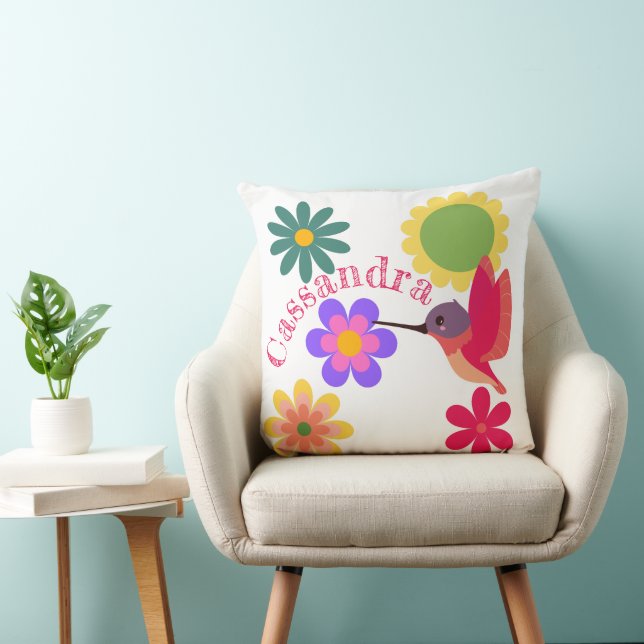 Personalised Hummingbird and Flowers Cushion (Chair)