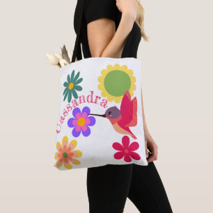 Personalised Hummingbird and Flowers Tote Bag