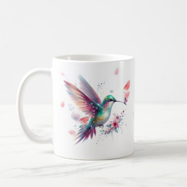 Personalised Hummingbird Floral Serving Mug (Left)