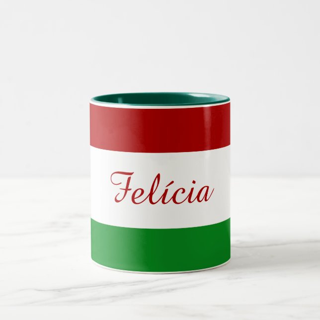 Personalised Hungarian Flag Two-Tone Coffee Mug (Center)