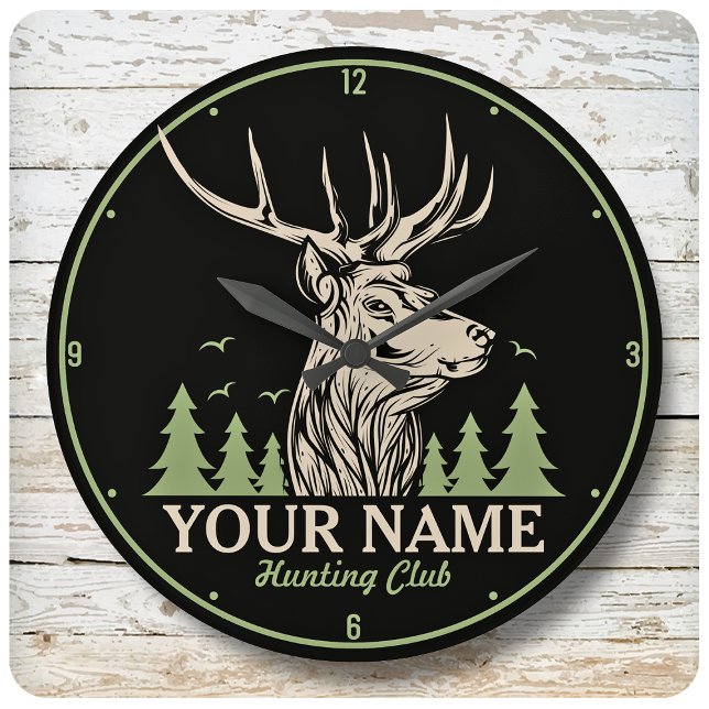 Personalised Hunter Deer Elk Antler Hunting Club Large Clock (Creator Uploaded)