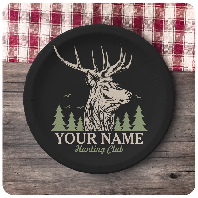 Personalised Hunter Deer Elk Antler Hunting Club  Paper Plate (Creator Uploaded)