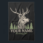 Personalised Hunter Deer Elk Antler Hunting Club Tea Towel<br><div class="desc">Personalised Hunter Deer Elk Antler Hunting Club design -Elk with Antlers,  Green Pine Trees,  Big Game Rack - Customise with your Name or Custom Text!</div>