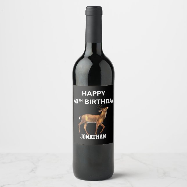 Personalised  Hunter Deer Graphic Any Age Birthday Wine Label (Front)