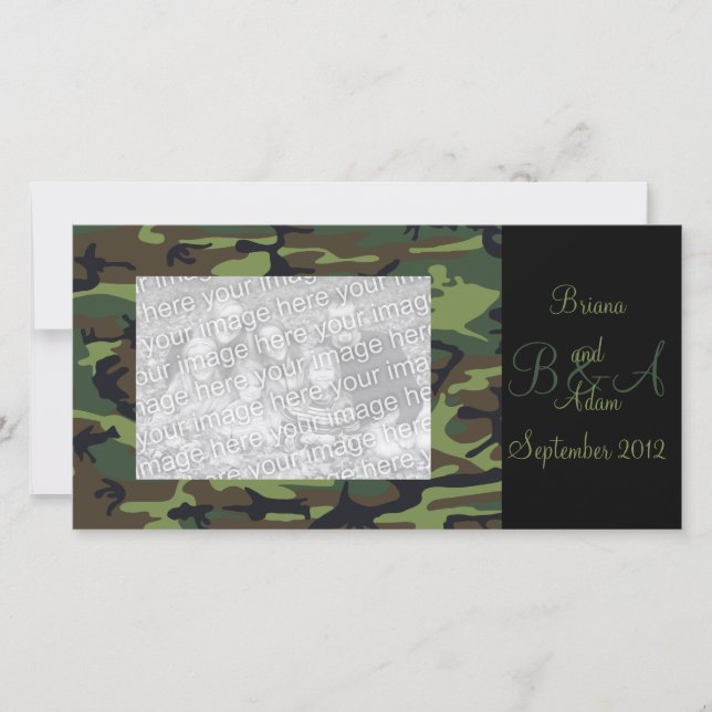 Personalised Hunter Green Camo Frame Photocard Announcement (Front)