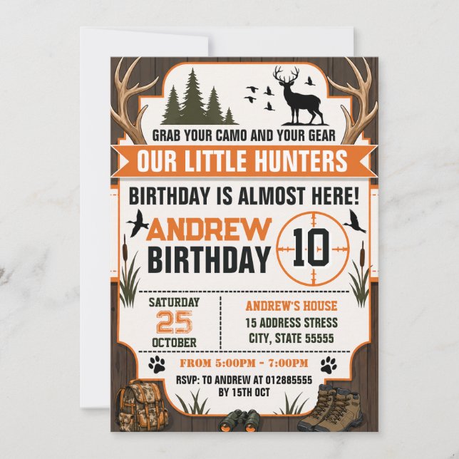 Personalised Hunting Birthday party Invitation (Front)