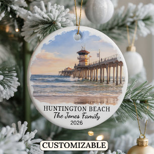 Personalised Huntington Beach Ornament, California Ceramic Tree Decoration