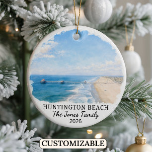Personalised Huntington Beach Ornament, California Ceramic Tree Decoration