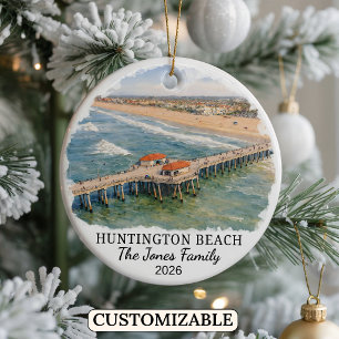 Personalised Huntington Beach Ornament, California Ceramic Tree Decoration