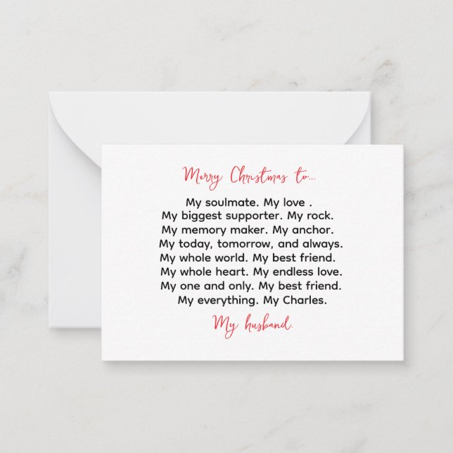 Personalised Husband Christmas Card - Romantic  (Front)