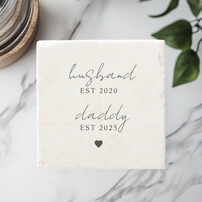 Personalised Husband & Daddy EST Gift  Stone Coaster (Creator Uploaded)