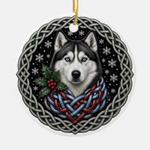Personalised Husky Celtic Knot Christmas Ceramic Tree Decoration