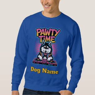 Personalised Husky Pawty Time Retro Neon Gift Sweatshirt