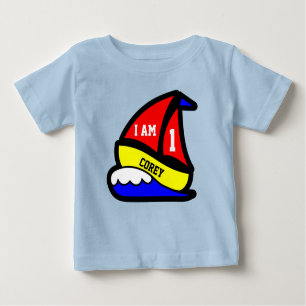 Personalised "I am 1" with Red Sailed Boat Baby T-Shirt