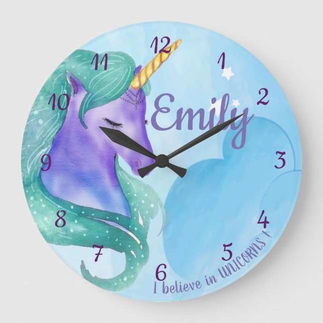 Personalised "I Believe in Unicorns " Acrylic Large Clock (Front)