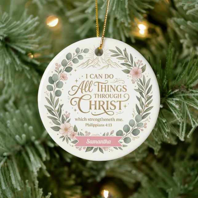 Personalised I Can Do All Things Through Christ Ceramic Tree Decoration (Tree)
