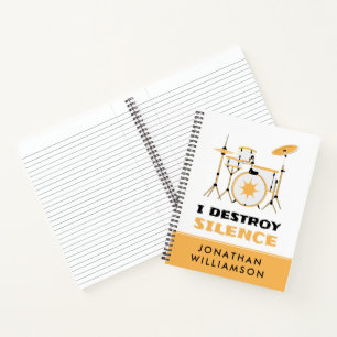 Personalised I Destroy Silence Funny Drummer Notebook