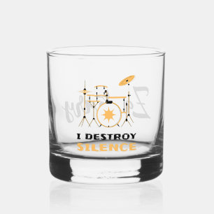 Personalised I Destroy Silence Funny Drummer Whiskey Glass