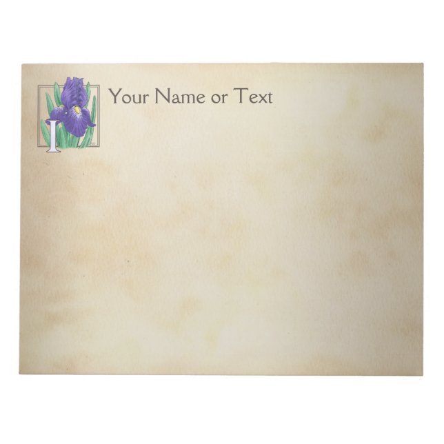 Personalised I for Irises Flower Monogram Notepad (Front)