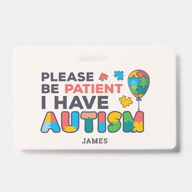 Personalised I Have Autism ID Badge (Front)