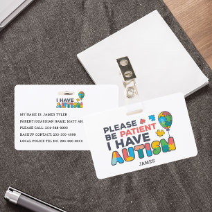 Personalised I Have Autism ID ID Badge