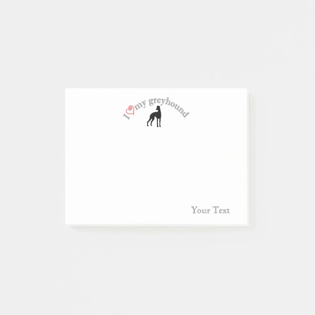 Personalised "I heart my greyhound" Post-it Notes (Front)