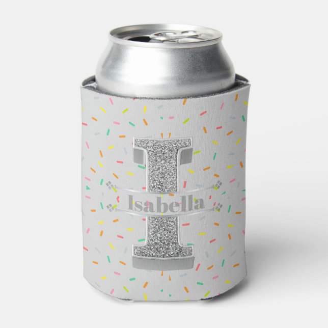 Personalised I Initial Silver Monogram Your Name Can Cooler (Can Front)