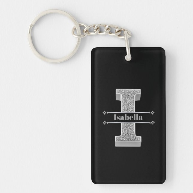 Personalised I Initial Silver Monogram Your Name   Key Ring (Front)