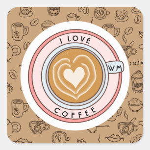 Personalised I Love Coffee Square Sticker