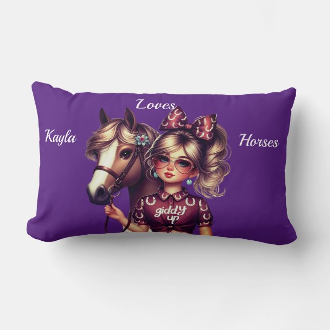Personalised I love horses Lumbar Cushion (Front)