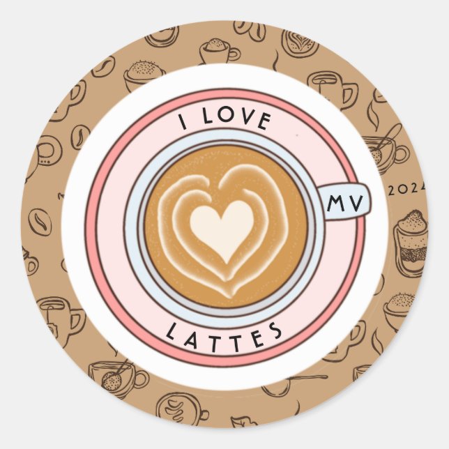 Personalised I Love Lattes Classic Round Sticker (Front)