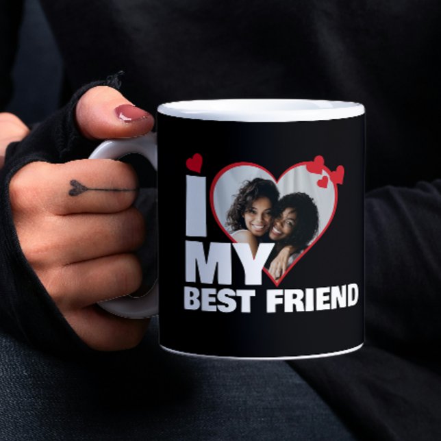 Personalised I Love My Best Friend Heart Photo Coffee Mug (Personalized I Love My Best Friend Heart Photo Coffee Mugs by Ricaso. BFF photo mug gift ideas)