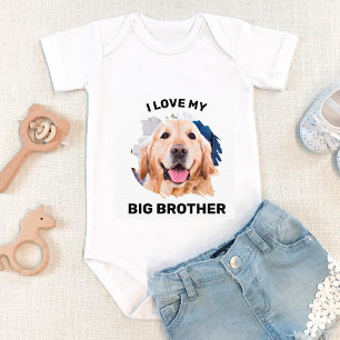 Personalised I Love My Big Brother Dog Photo Baby Bodysuit
