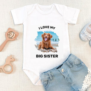 Personalised I Love My Big Sister Dog Photo Baby Bodysuit