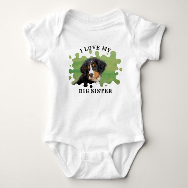 Personalised I Love My Big Sister Dog Photo Baby Bodysuit (Front)