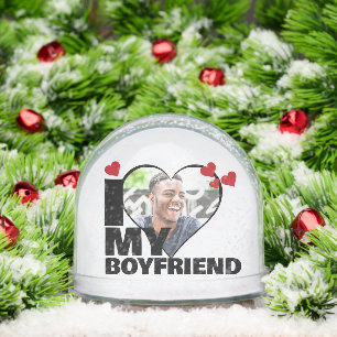 Personalised I Love My Boyfriend Heart Photo Snowglobe